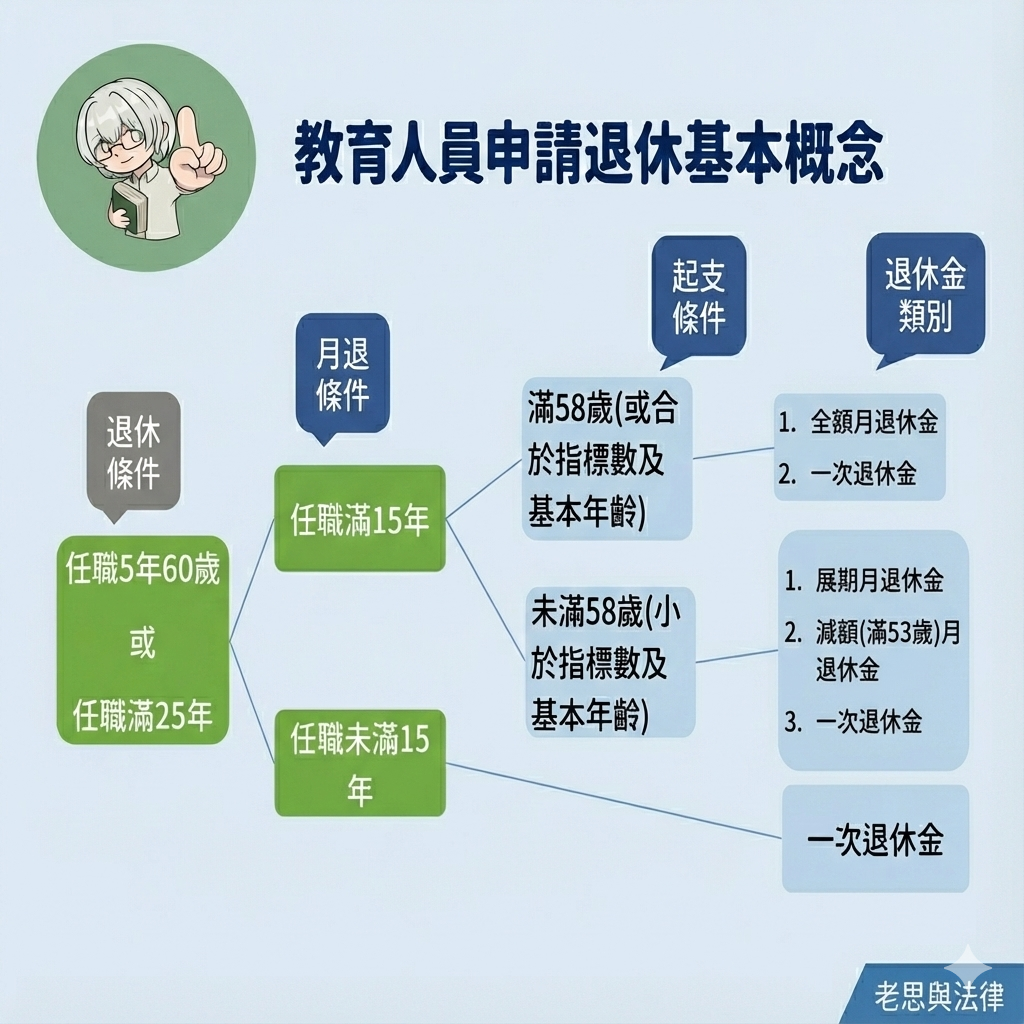 教育人員申請退休概念圖，老思與法律